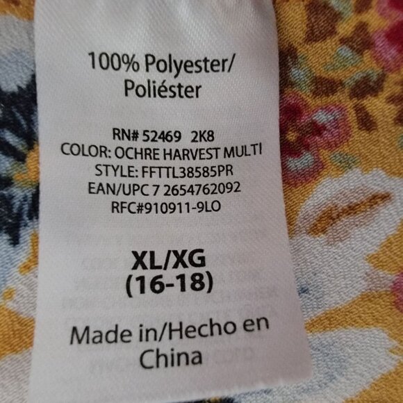 Time and Tru Womens Tunic Top Plus Size XL 16/18 Yellow Floral Ruffled Peplum - Picture 11 of 12